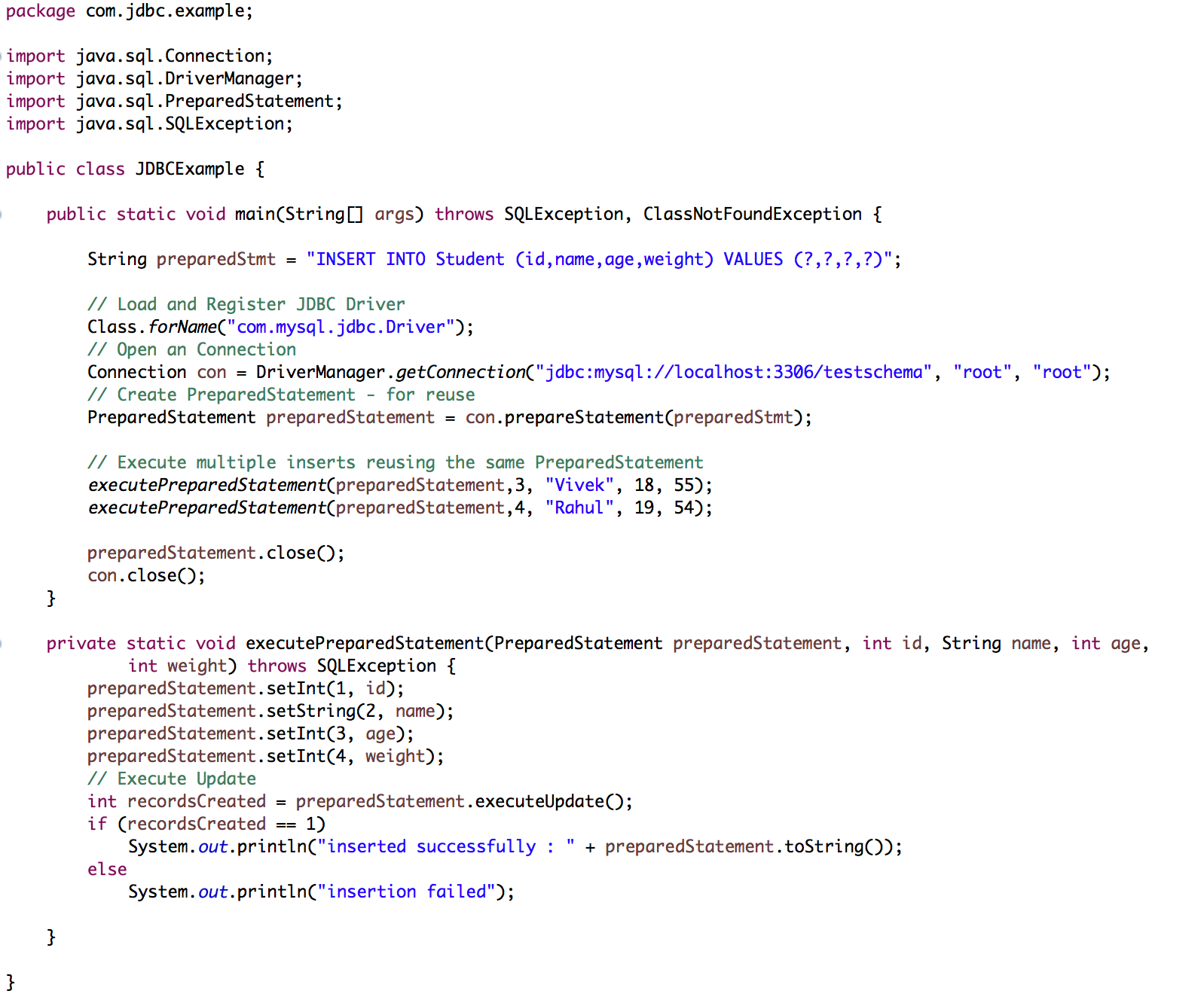 Prepared Statements in JDBC - Javagyansite